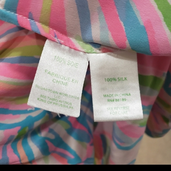 Lily Pulitzer m semisheer whimsical rainbow shells 100% silk vneck - Picture 7 of 10
